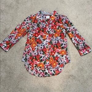 Anthropologie Bright Floral Button-Up Blouse